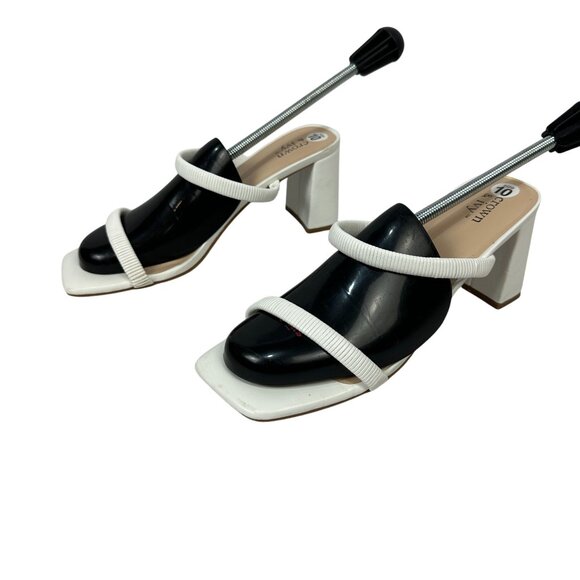 Crown & Ivy Womens Black & White Block Heel Sandals Size 10M - Picture 1 of 8
